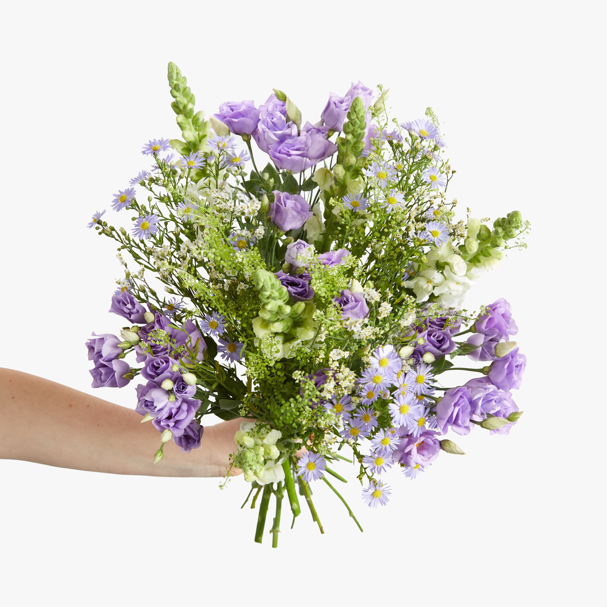 Lisianthus, antirrhinum, asters, limonium and greenbell